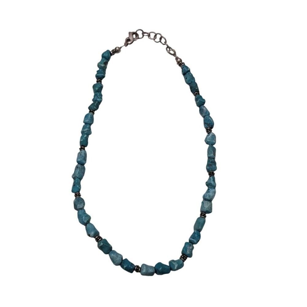 Turquoise & Sterling Beaded Necklace‎ Vintage 925 Clasp